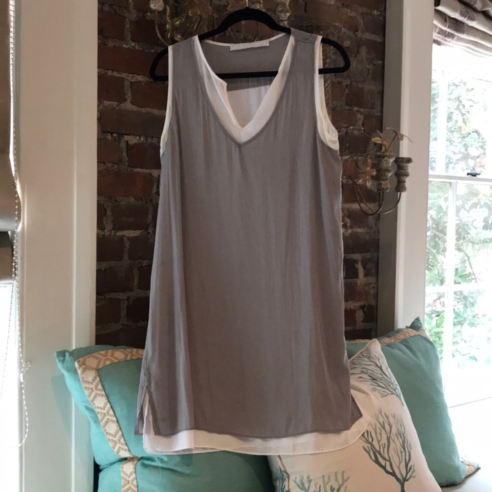 Grey and white sleeveless shift dress